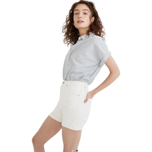 Madewell High Rise Denim Short Distressed Hem Size 28 White Tile High Waist